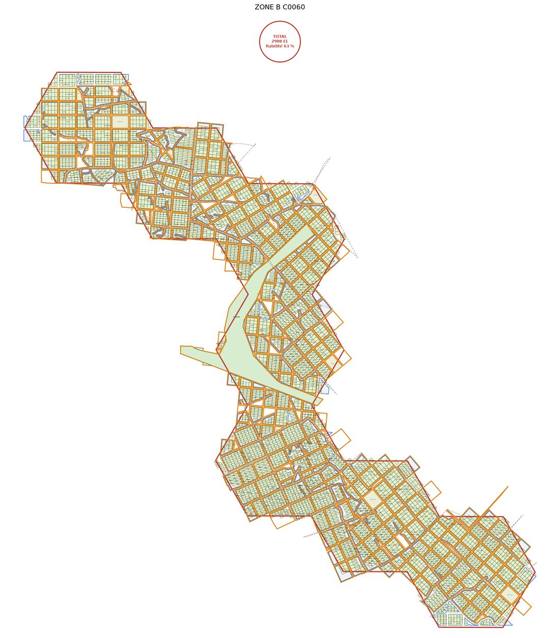 Base map cut exactly to the kmz boundary, with villas, shared compounds and the dwelling total