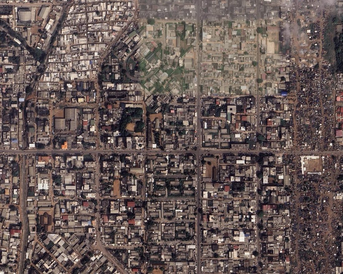 Satellite image of a dense district in Yopougon, Abidjan